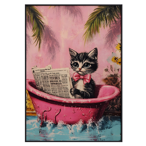 Kitten in a Bathtub with Newspaper
