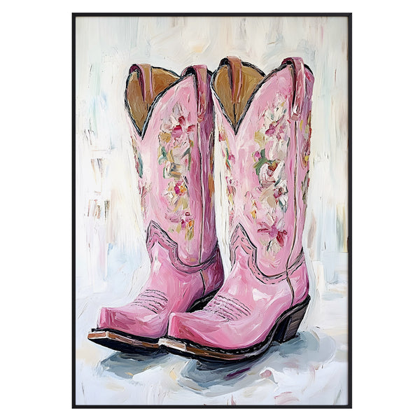 Painted Pink Cowgirl Boots, Western Floral Style, Country Chic Print